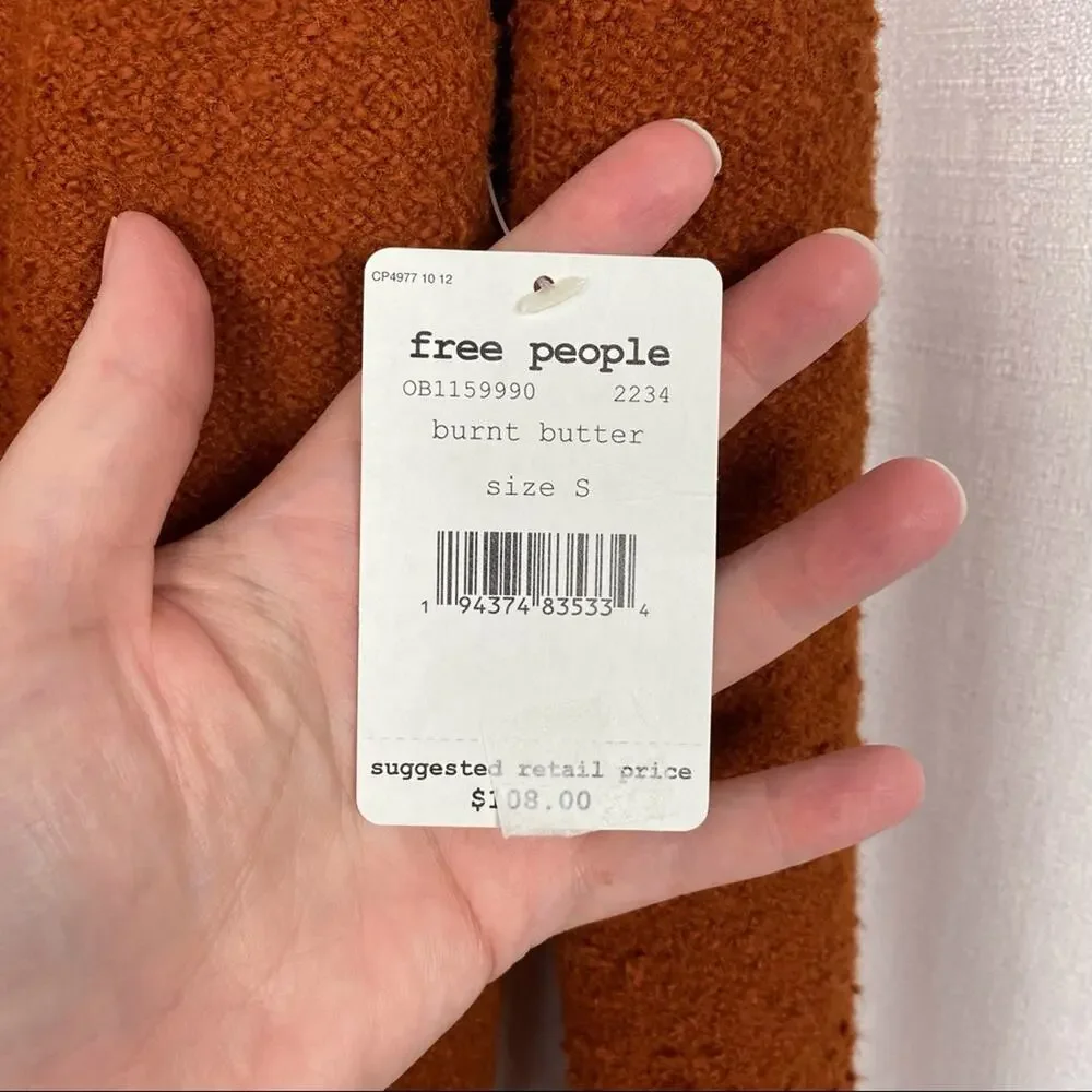 Free People Dark Orange Burnt Butter Reverie V Neck Blouson Sleeve Sweater NWT